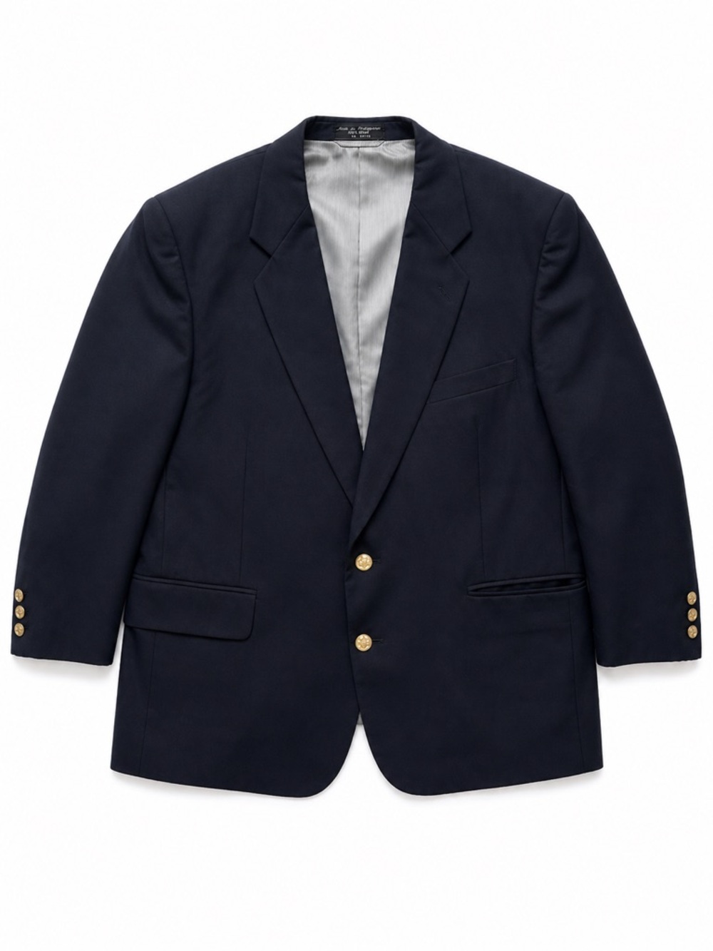 Christopher’s Men’s Navy Wool Blazer Sport Coat Brass Buttons 100% Wool 46S